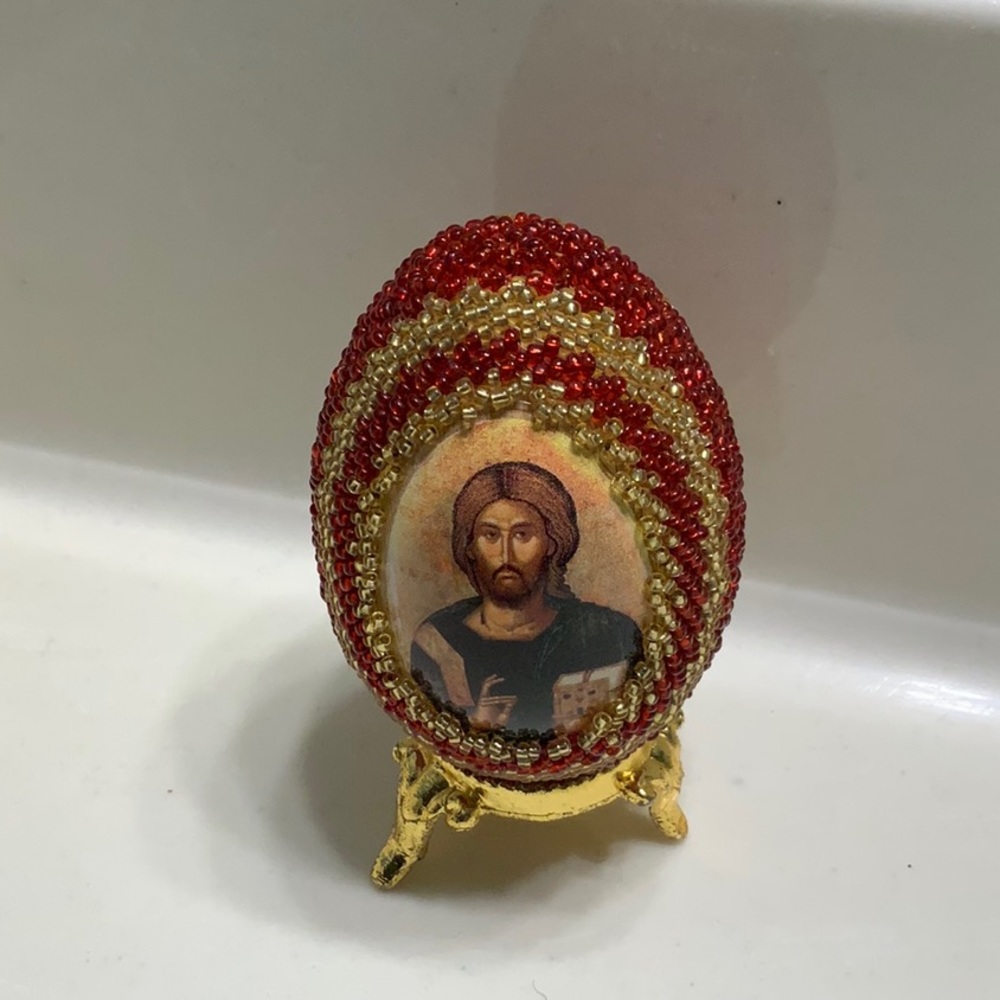 North Macedonian Beaded Orthodox Pantocrator Egg